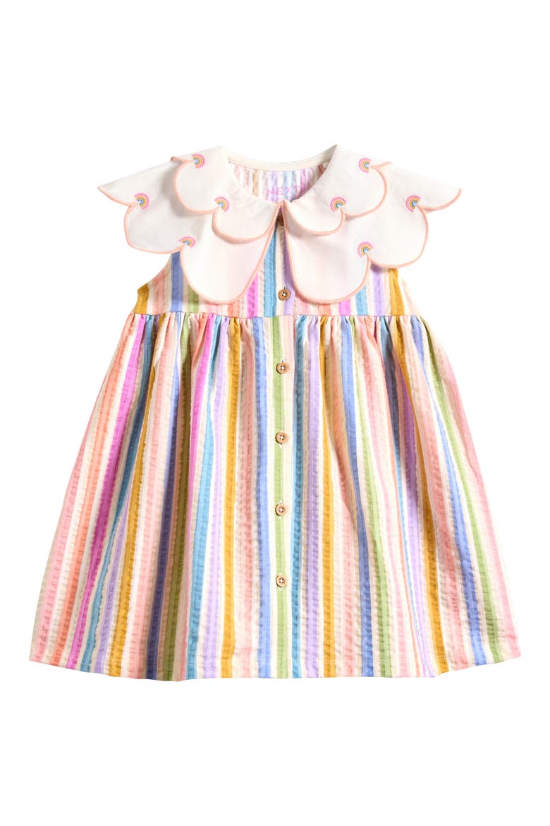 Kids' Rainbow Stripe Frill Collar Dress, Main, color, PINK