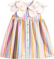 NEXT Kids' Rainbow Stripe Frill Collar Dress