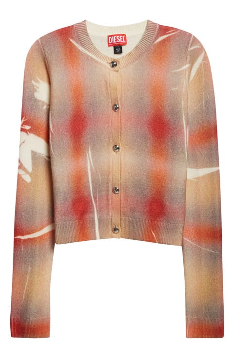 M-Chloty Distorted Check Wool Cardigan