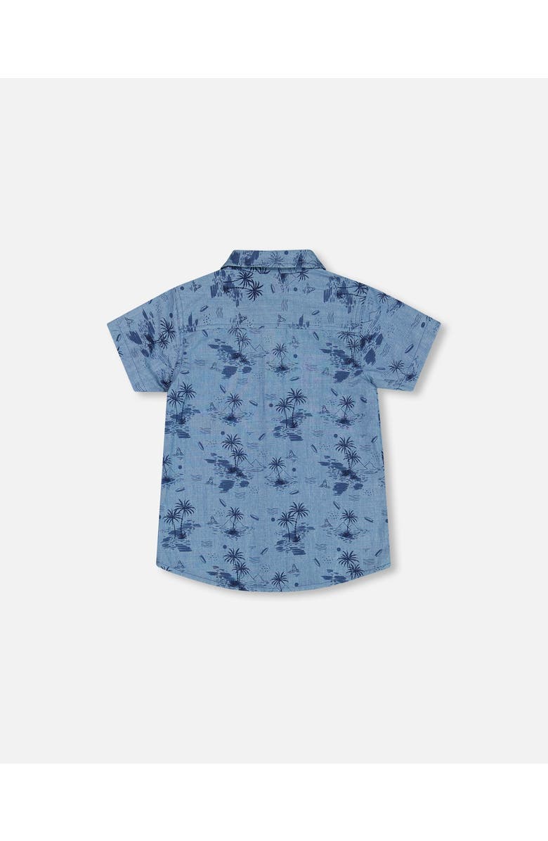 Deux par Deux Boy's Printed Chambray Short Sleeve Shirt Pale Blue And Navy, Alternate, color, Pale Blue And Navy