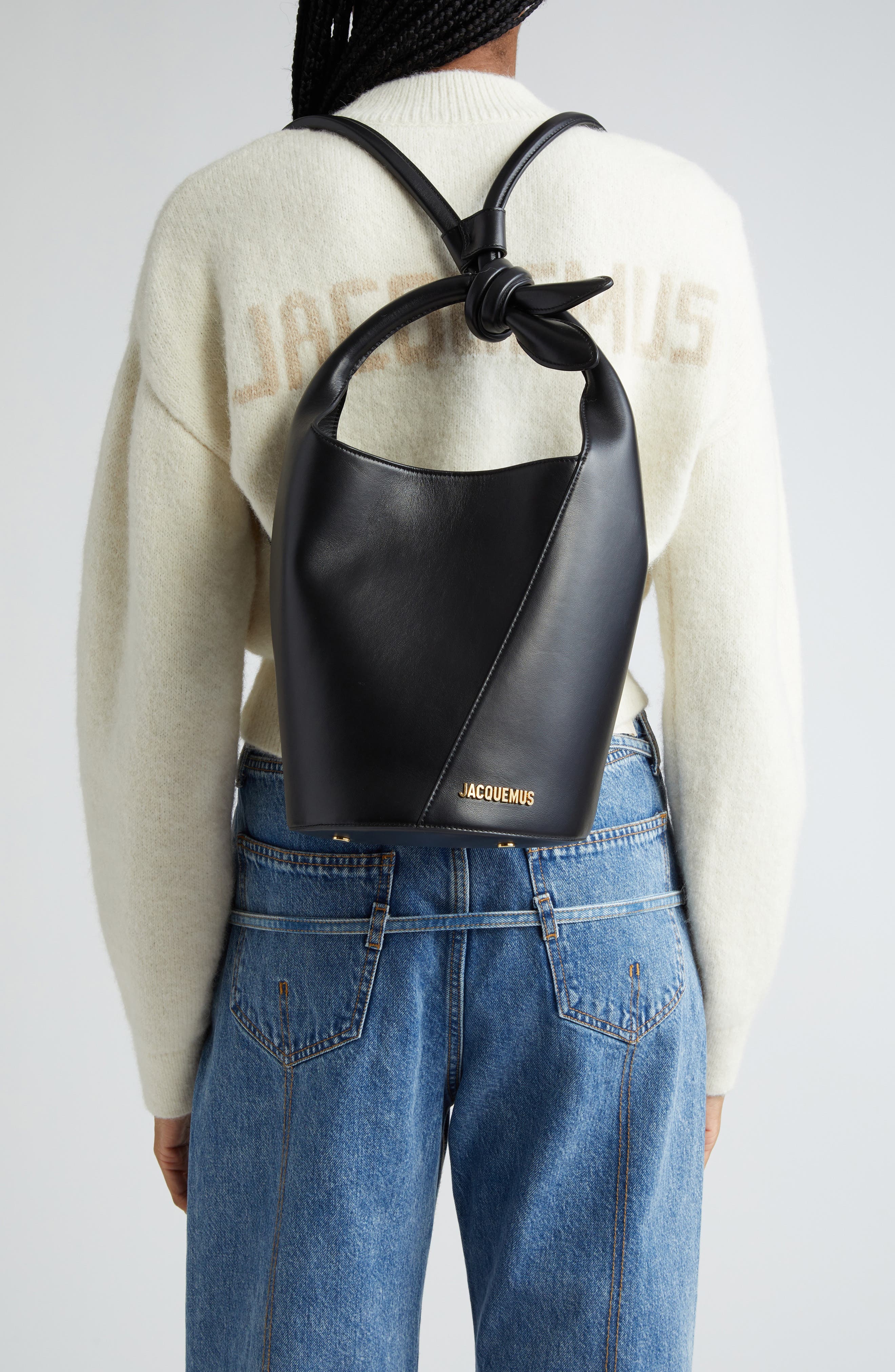 Jacquemus Le Petit Tourni Leather Bucket Bag, Alternate, color, 