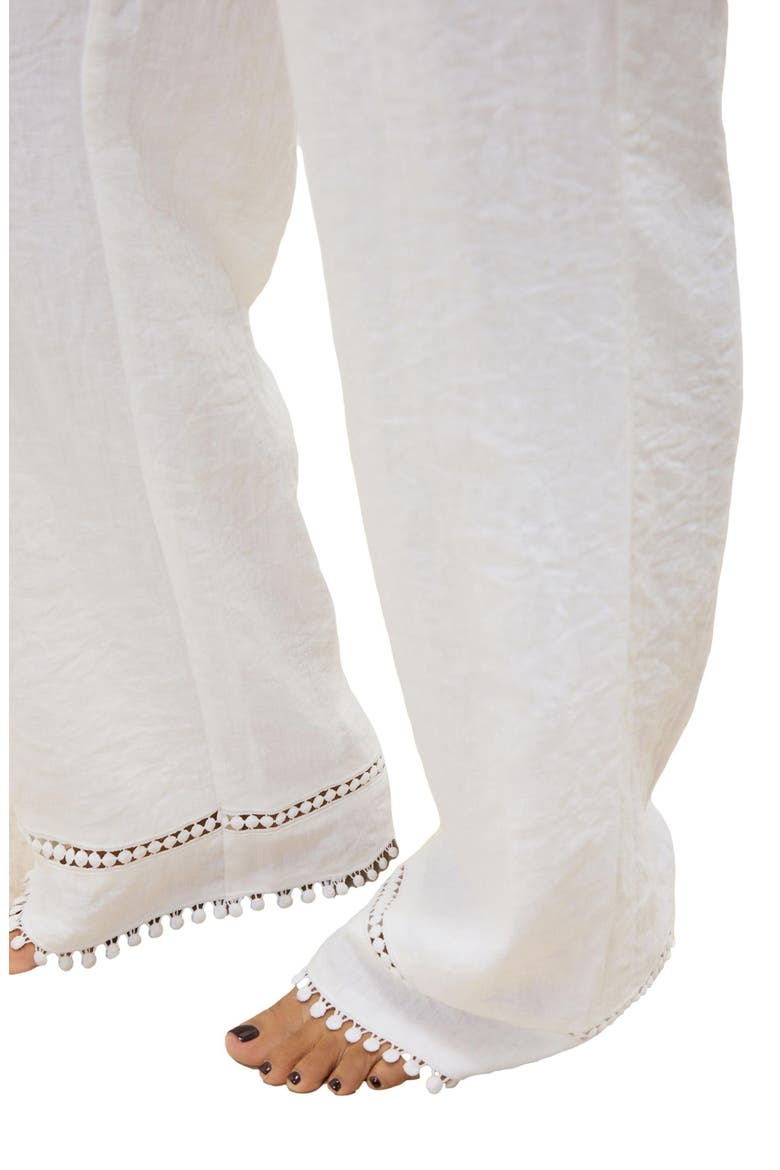 Crinkled Tie Waist Wide Leg Pants, Alternate, color, WHITE
