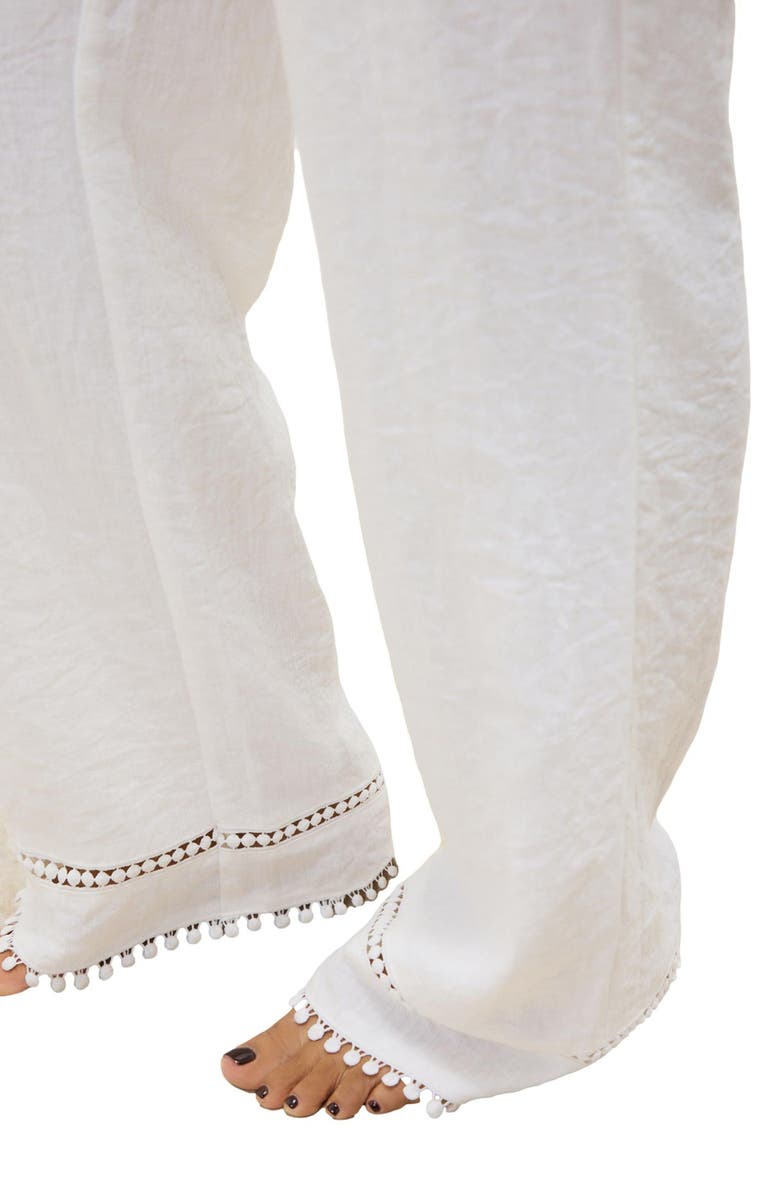 NEXT Crinkled Tie Waist Wide Leg Pants, Alternate, color, White