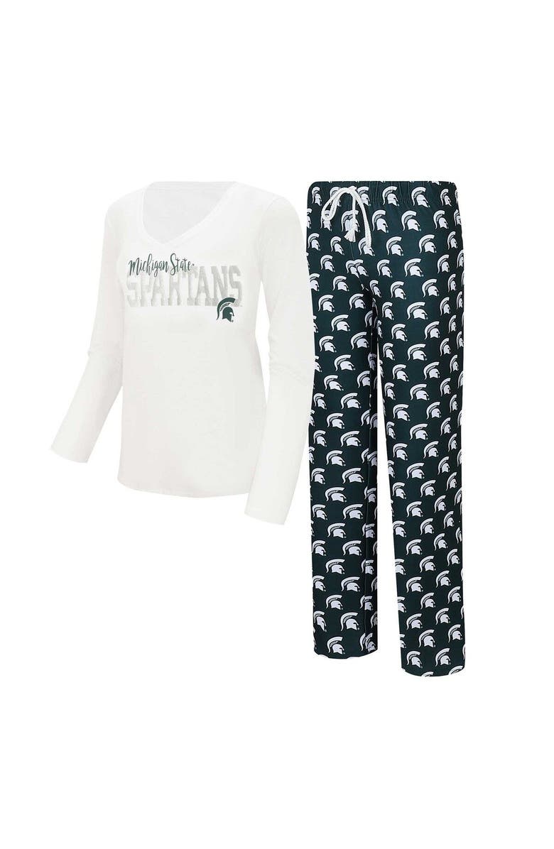 CONCEPTS SPORT Women's Concepts Sport  White/Green Michigan State Spartans Long Sleeve V-Neck T-Shirt & Gauge Pants Sleep Set, Main, color, 