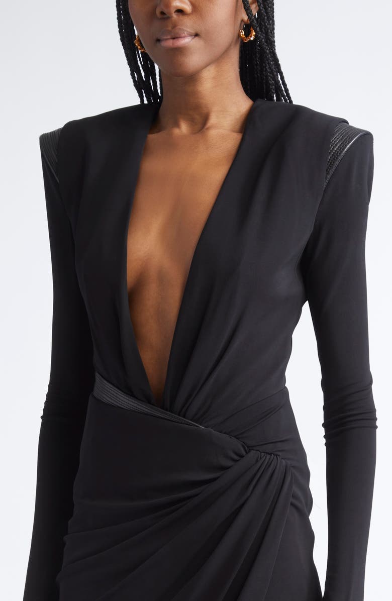 Versace Plunge Neck Long Sleeve Cocktail Dress, Alternate, color, Black