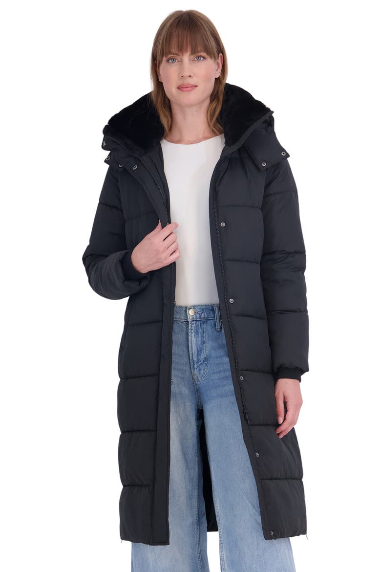 Faux Fur Lined Long Puffer Parka with Hood, Alternate, color, BLACK