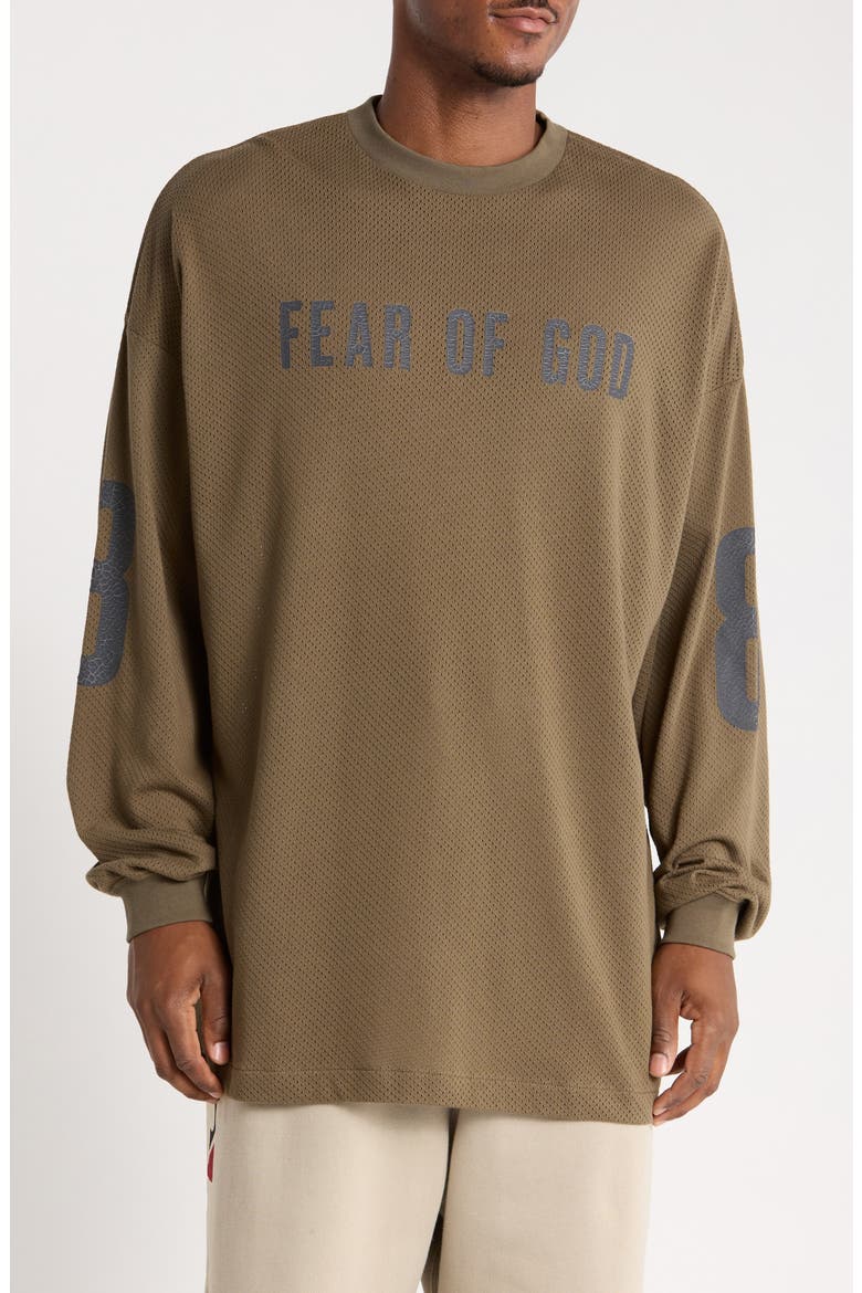 Merch Oversize Long Sleeve Cotton Mesh Graphic T-Shirt, Main, color, MOSS