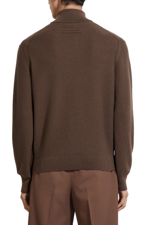 Zegna Oasi Cashmere Jacquard Quarter Zip Sweater In Brown