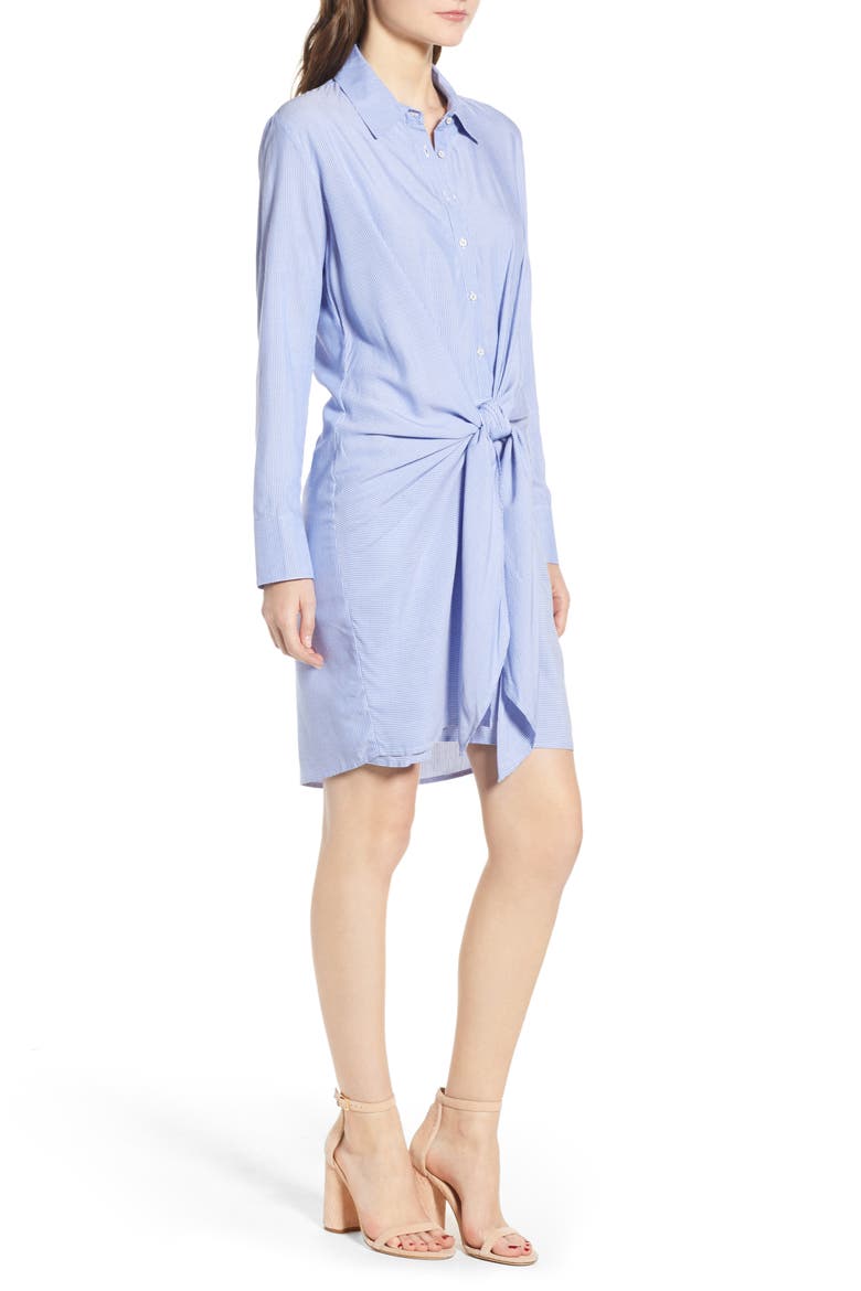 Knot Front Shirtdress, Alternate, color, INDIGO/ IVORY