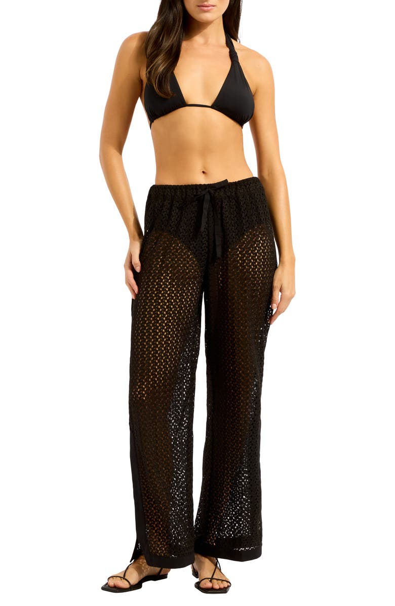 Seafolly Side Split Cover-Up Pants, Main, color, Black
