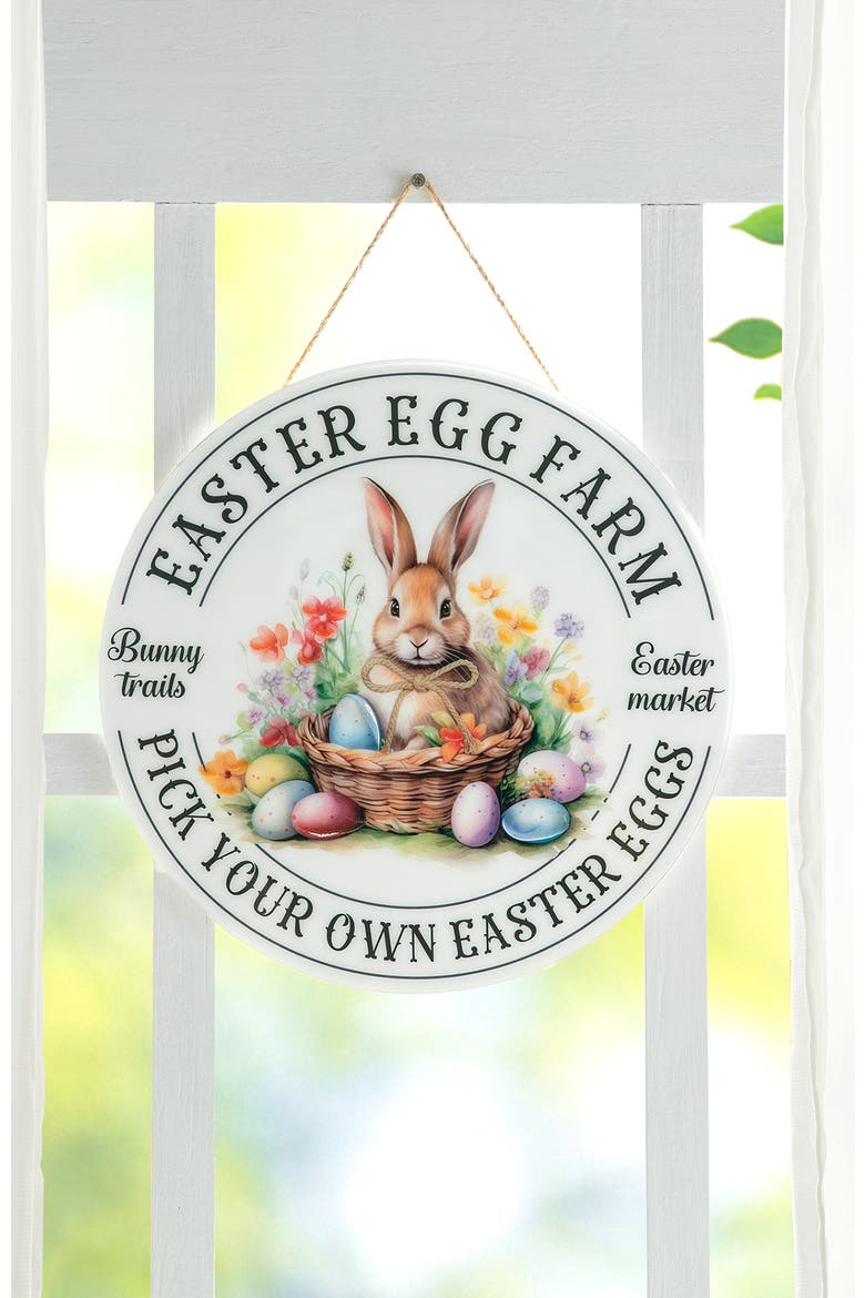 Easter Wooden & Epoxy Bunny Round Wall or Door Hanger, Alternate, color, White