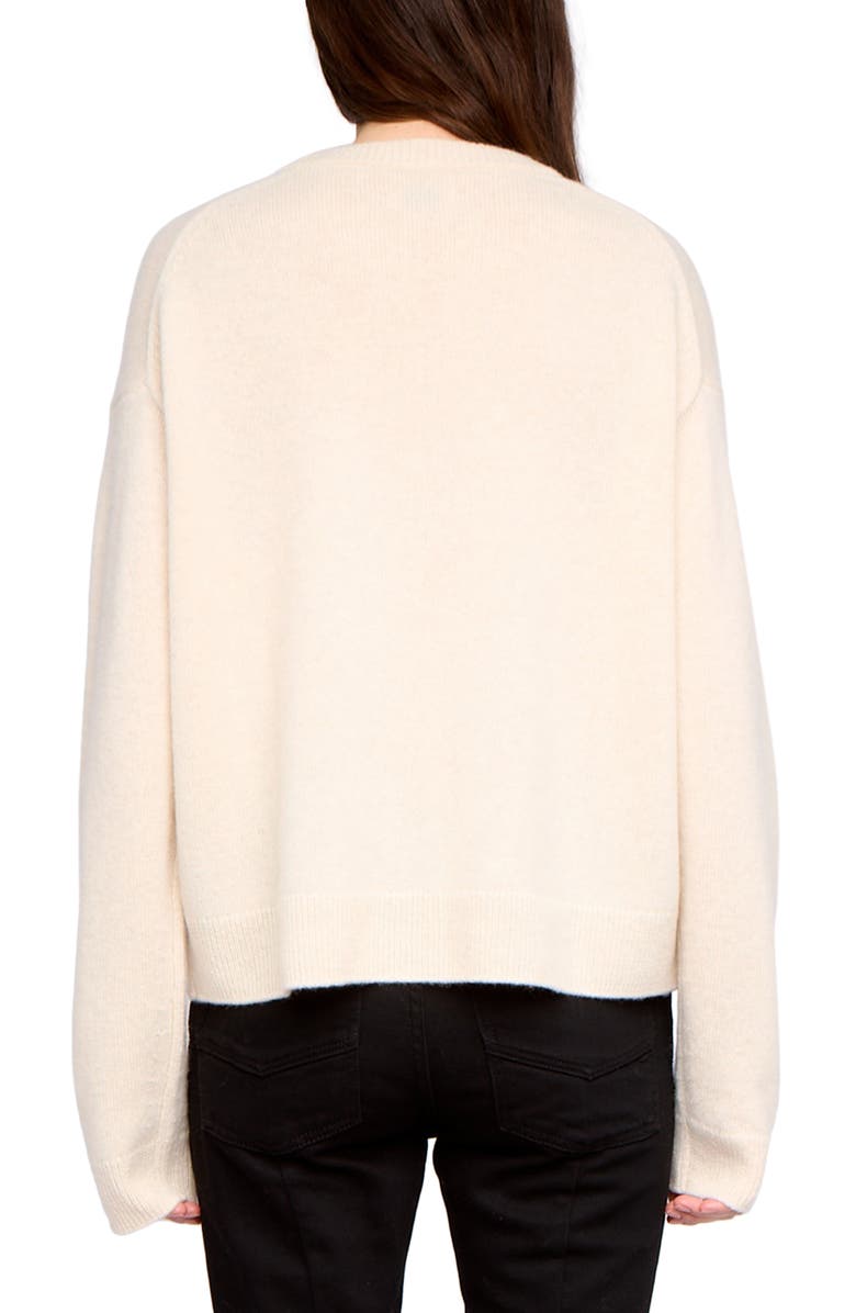 Zadig & Voltaire Markuz Embellished Heart Appliqué Cashmere Crewneck Sweater, Alternate, color, Eggshell
