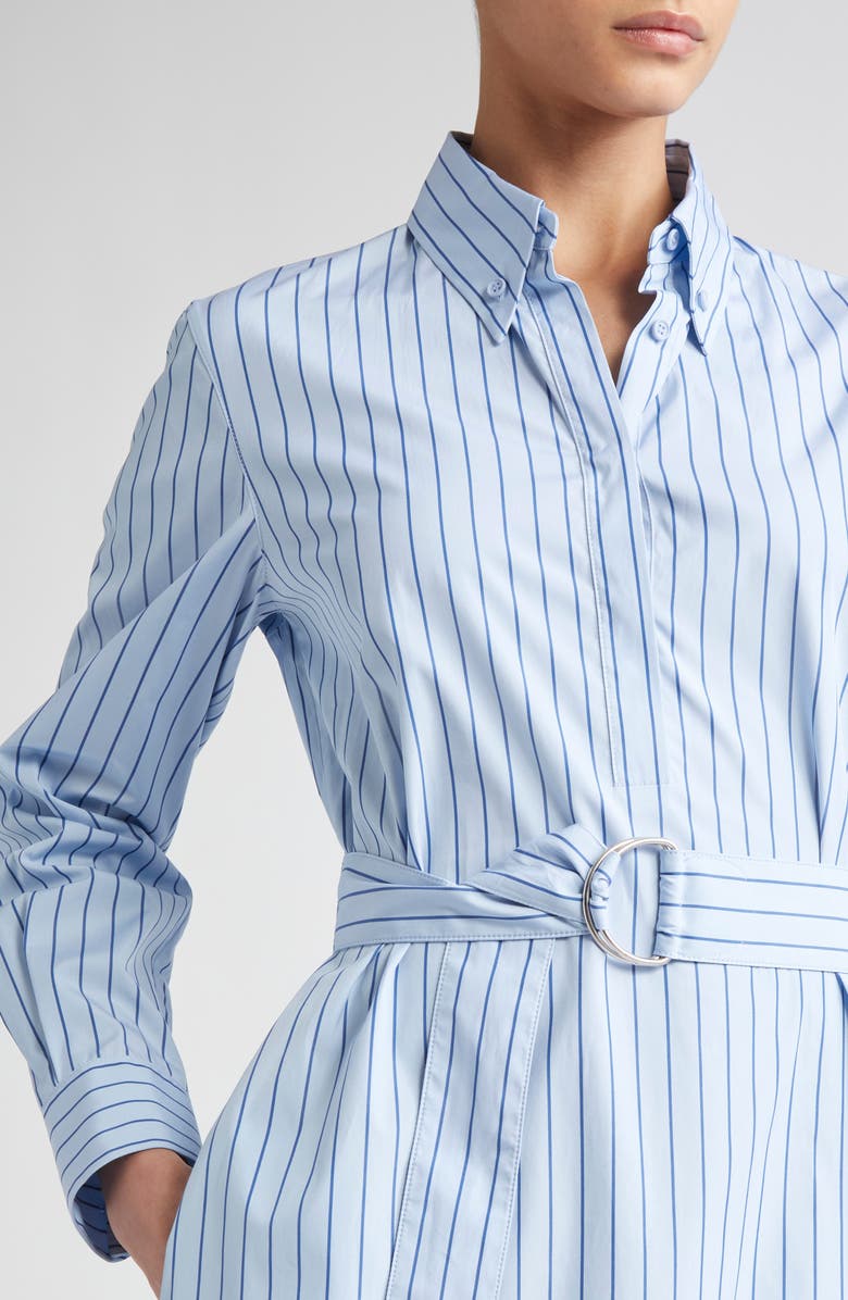 Akris punto Stripe Long Sleeve Cotton Poplin Shirtdress, Alternate, color, Sky-Medium Blue