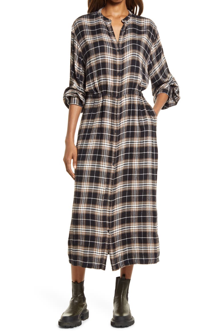 Plaid Long Sleeve Shirtdress, Main, color, BLACK DANVILLE PLAID
