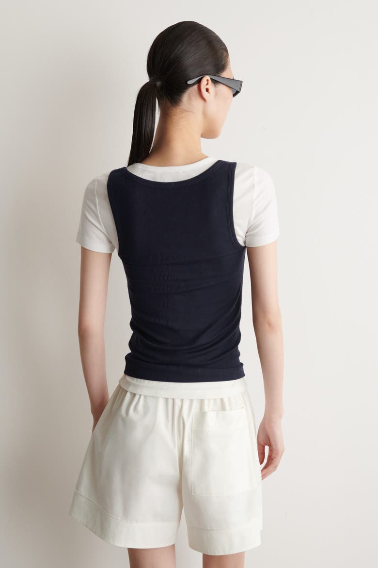Layered Ribbed-jersey T-shirt, Alternate, color, NAVY / WHITE