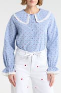 Vigoss Gingham Heart Print Long Sleeve Button-Up Top