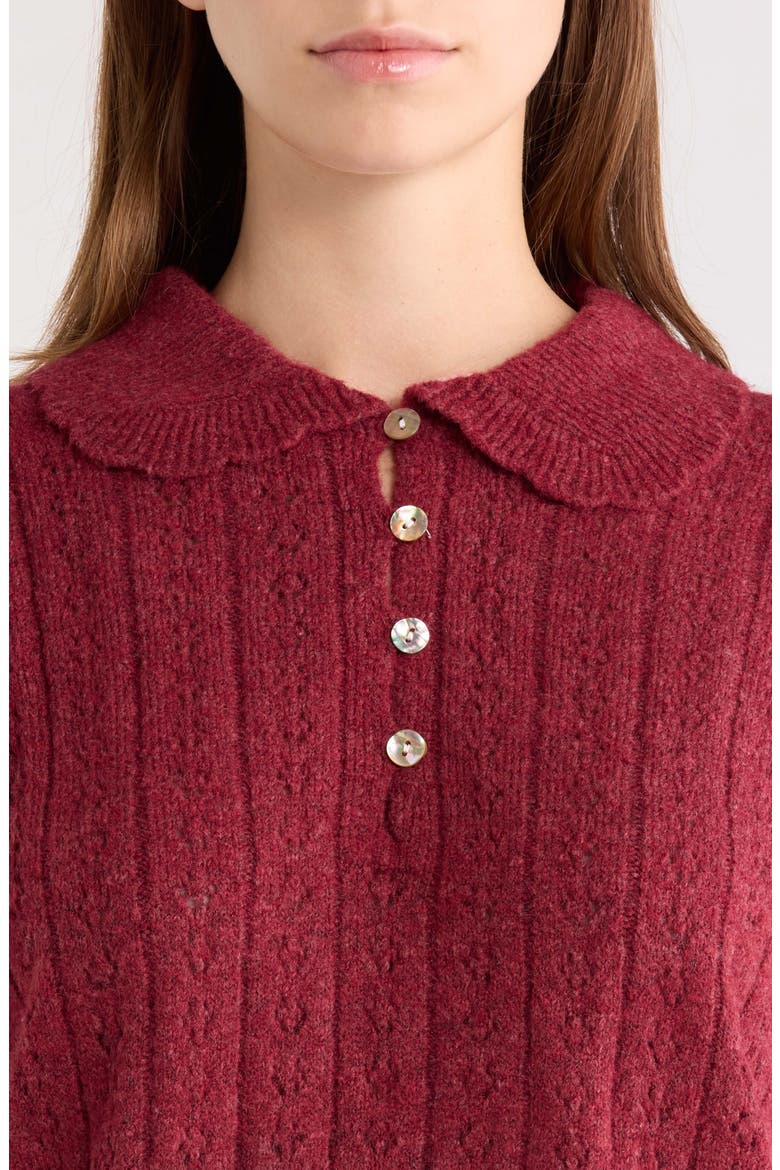 Sophie Pointelle Polo Sweater, Alternate, color, CABERNET