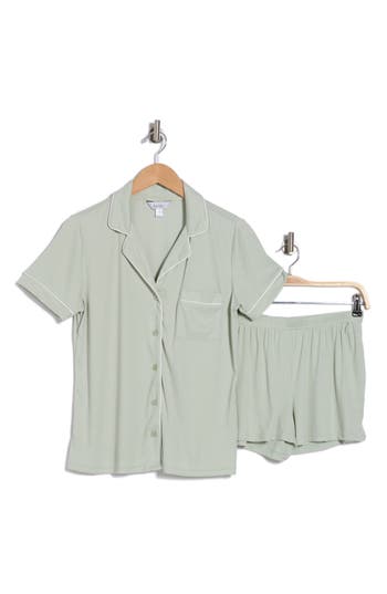 NICOLE MILLER NICOLE MILLER PEACHED JERSEY RIB KNIT SHORT PAJAMAS