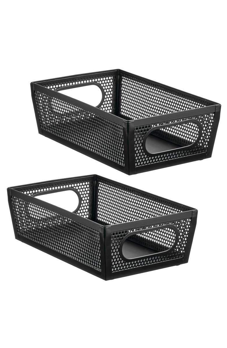 mDesign Perforated Metal Storage Bin with Handles - Set of 2 - Matte Black, Main, color, Matte Black
