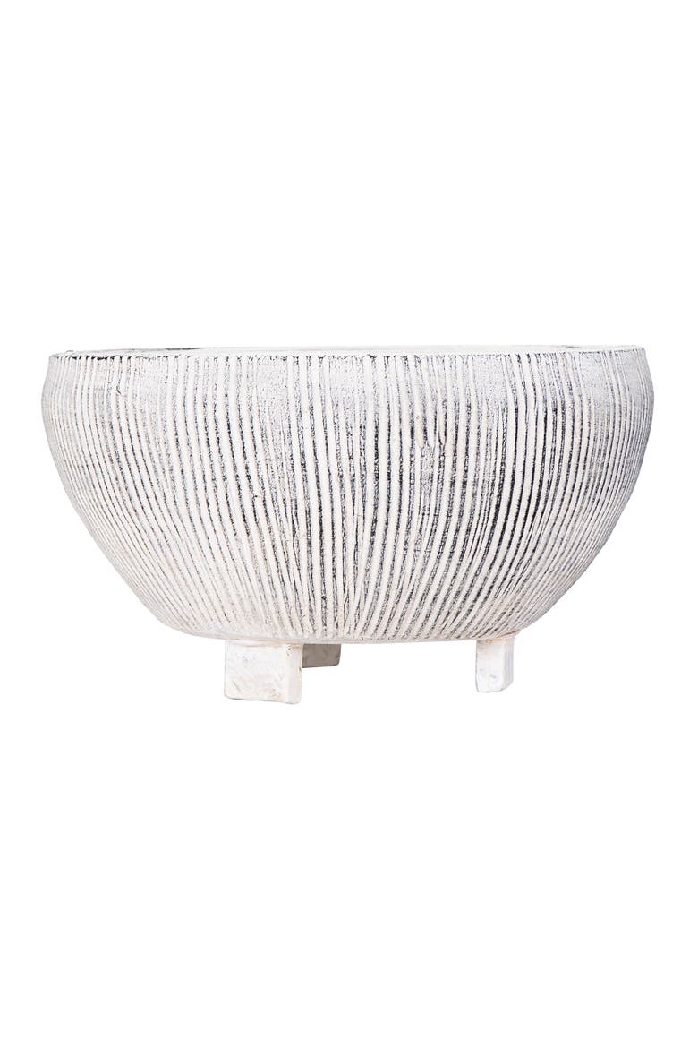 Round Terra-cotta Footed Planter with Textured Stripes, Grey, Main, color, Grey