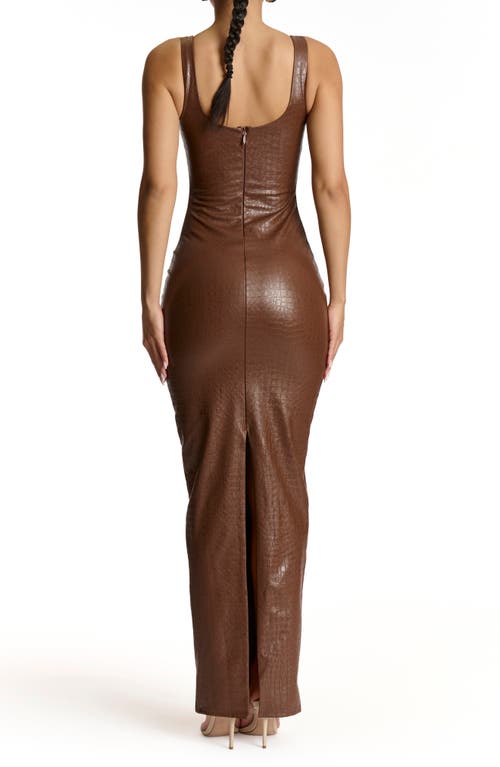 Naked Wardrobe Croc Embossed Faux Leather Body-con Dress In Chocolate