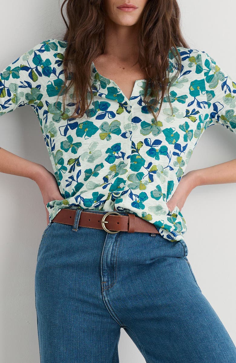 Seasalt Cornwall Studio Glass Organic Cotton Button-Up Top, Main, color, Lamorna Bloom Chalk