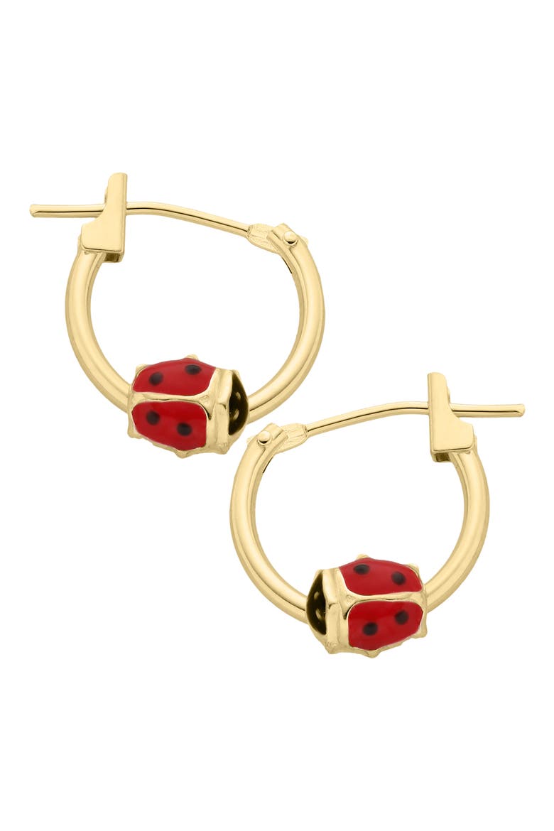14K Gold Ladybug Hoop Earrings, Main, color, GOLD