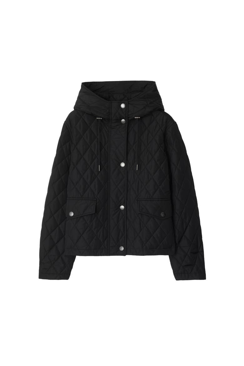 Cropped Quilted Nylon Hooded Jacket, Alternate, color, Black
