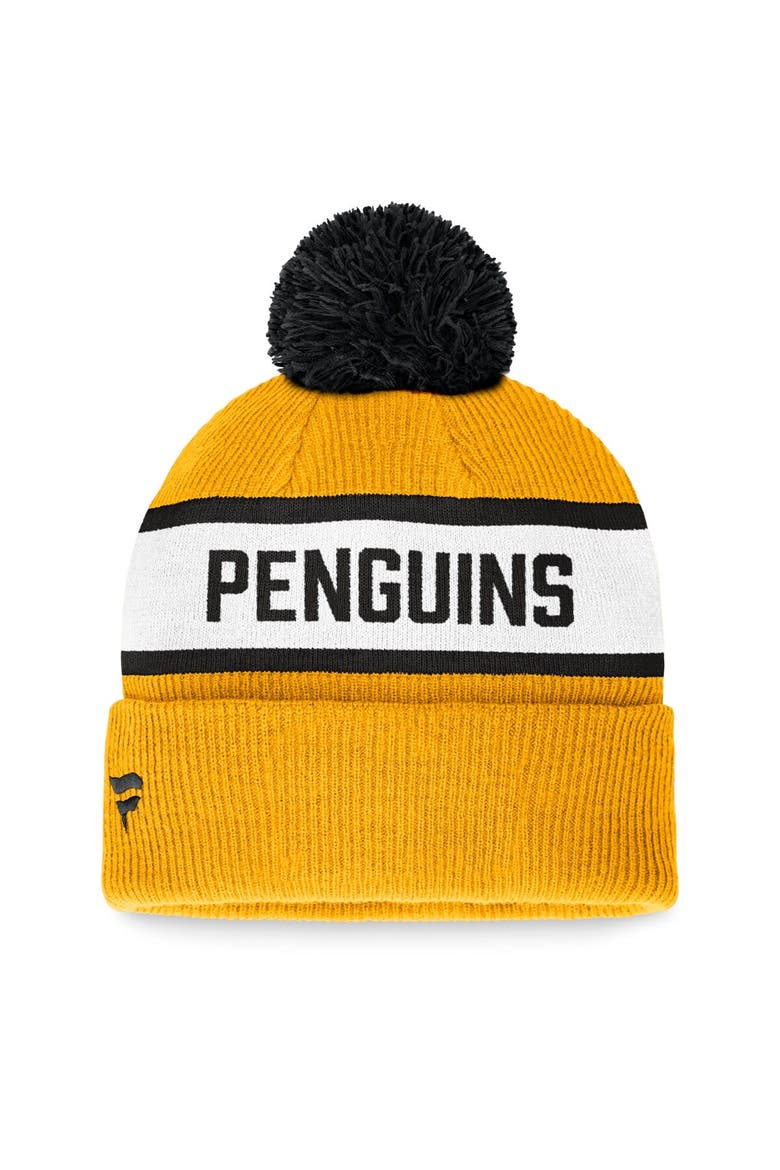 Men's Fanatics Branded Gold Pittsburgh Penguins Fundamental Wordmark Cuffed Knit Hat with Pom, Alternate, color, Gold