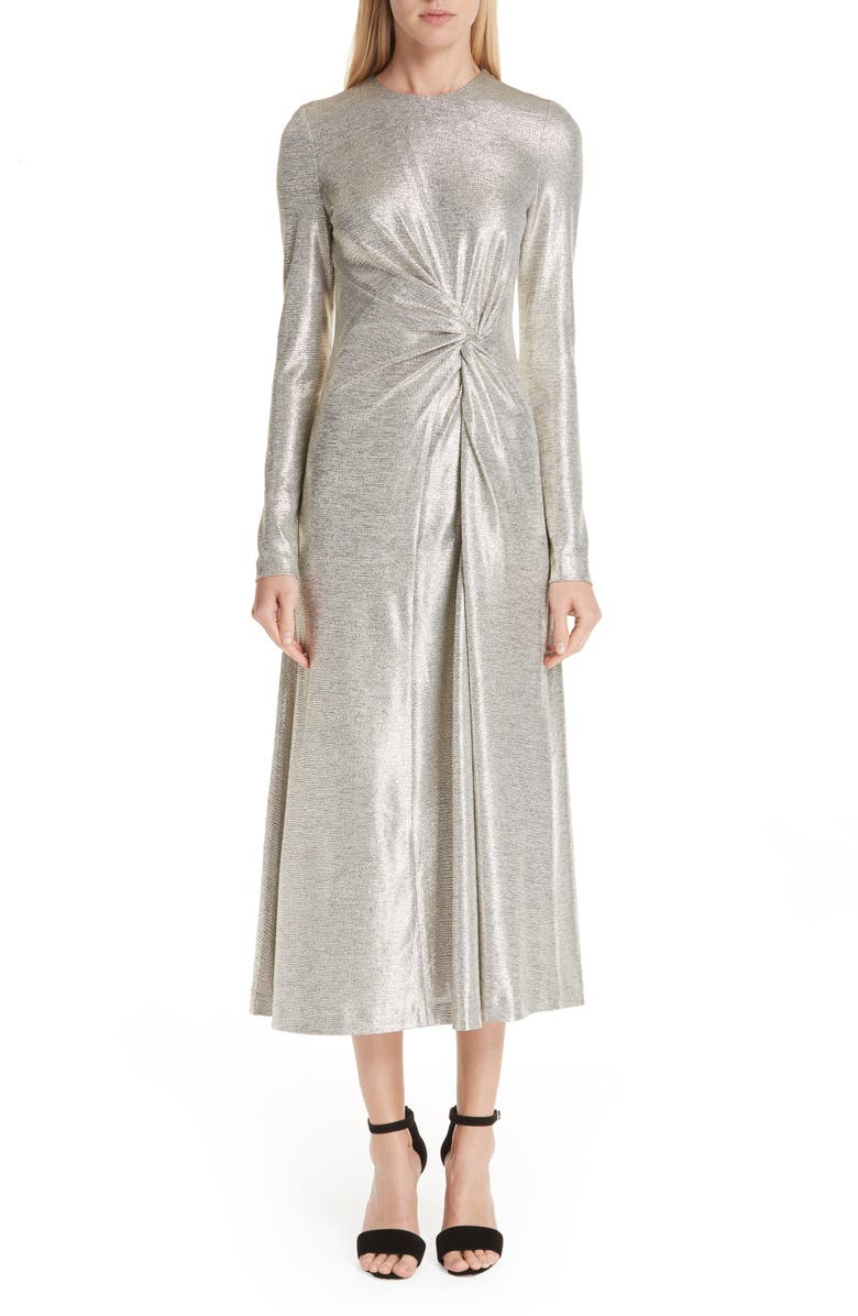 Galvan Twist Detail Metallic Dress, Main, color,