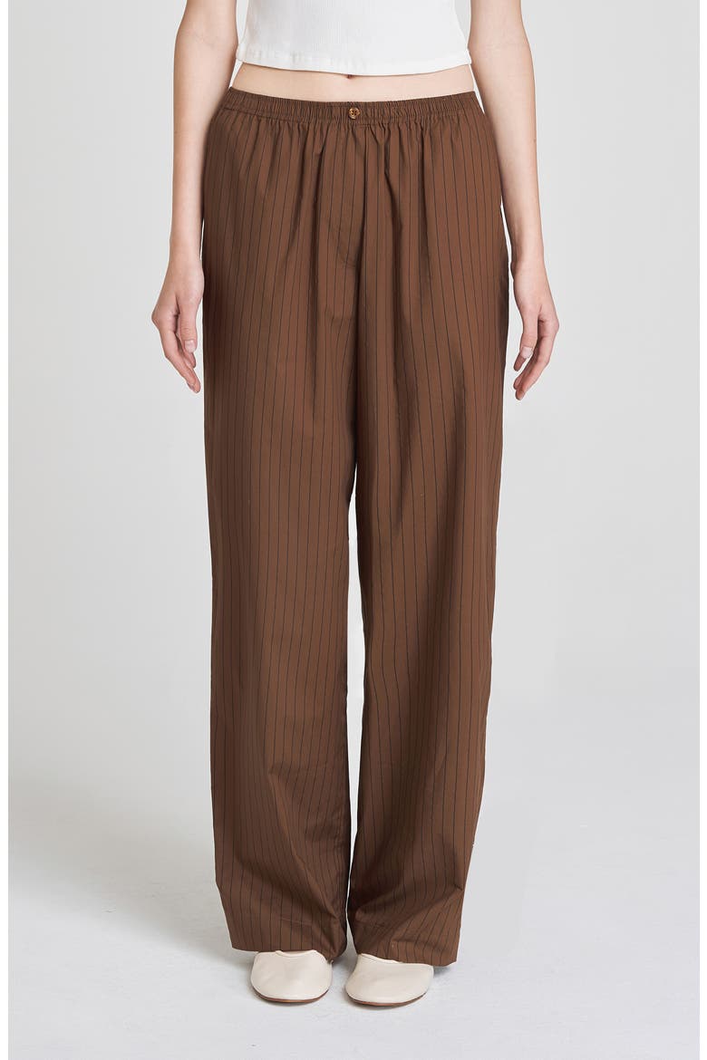 Billie Stripe Pull-On Cotton Pants, Main, color, BROWN-BLACK STRIPE