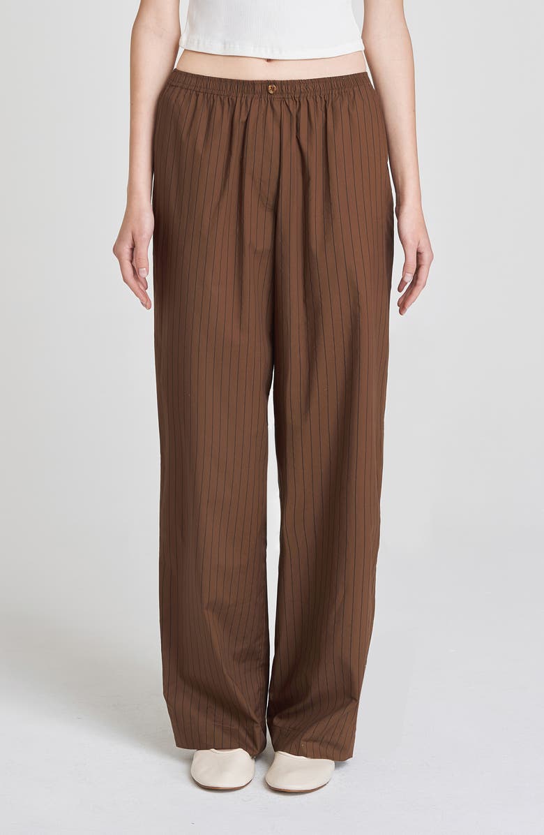 WAYF Billie Stripe Pull-On Cotton Pants, Main, color, Brown-Black Stripe