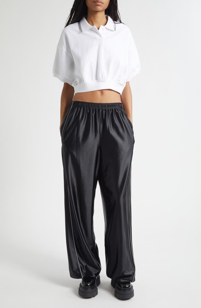Alexander Wang Reflective Piping Stretch Faille Track Pants, Alternate, color, Black