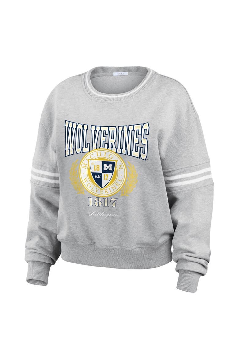 Women's WEAR by Erin Andrews Heather Gray Michigan Wolverines Classic Stripe Pullover Sweater, Alternate, color, Heather Gray