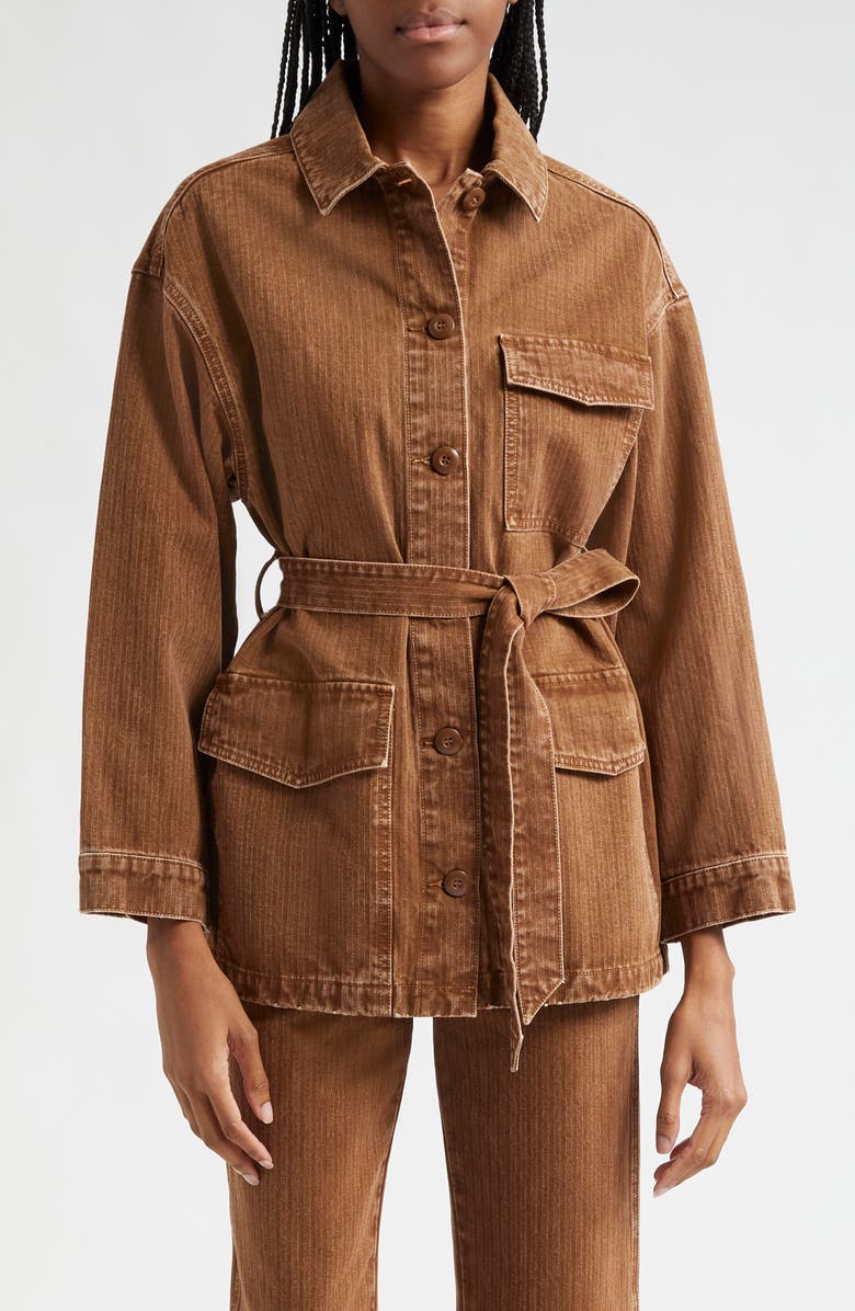 Veronica Beard Ramone Tie Waist Twill Chore Jacket, Main, color,