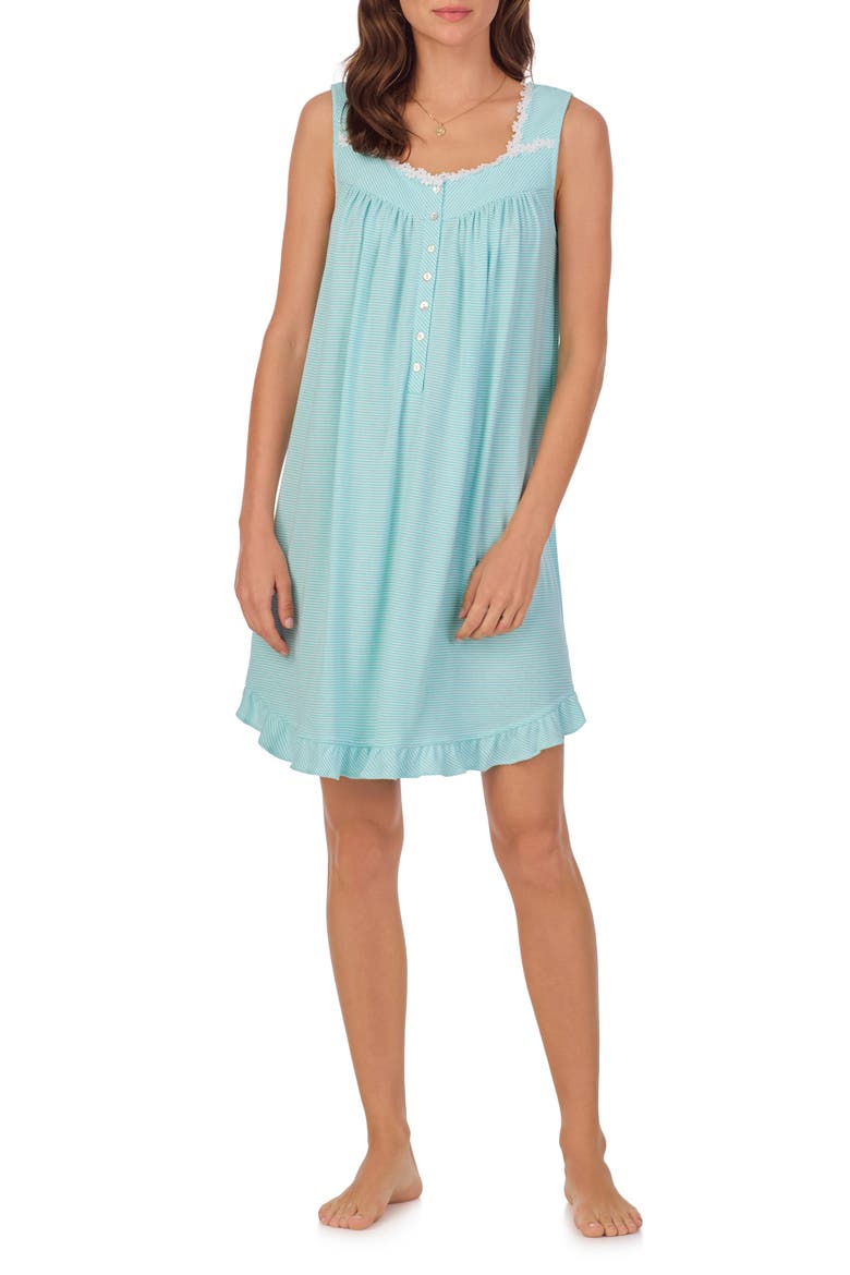 Stripe Short Sleeveless Knit Nightgown, Main, color, AQUA STRIPE