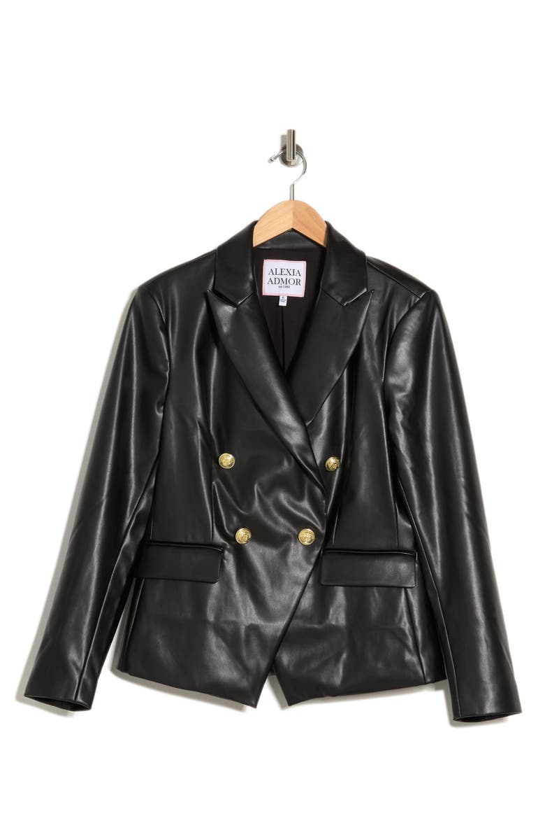 Alexia Admor Faux Leather Double-Breasted Peak Lapel Blazer, Alternate, color, 