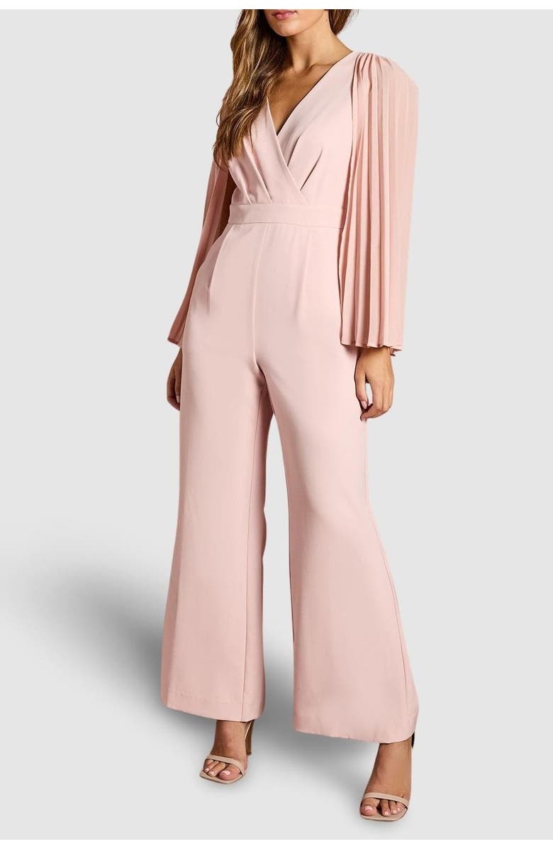 Coast V Neck Pleated Long Sleeve Jumpsuit, Alternate, color, Blush