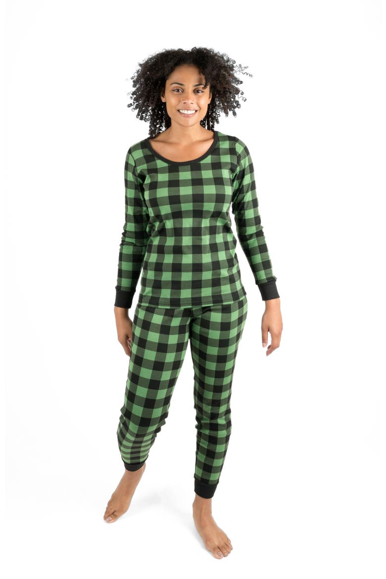 Women's Cotton Plaid Matching Family Holiday Pajamas, Alternate, color, Plaid Black & Green