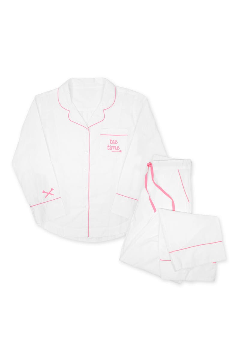 Ame & Lulu Long Pajama Set, Main, color, White And Pink Tee Time