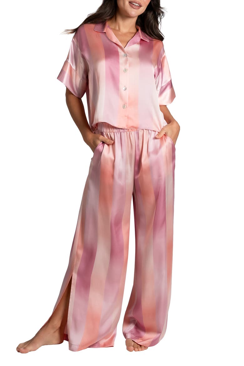 Ombré Lane Stripe Short Sleeve Satin Pajamas, Main, color, OMBRE LANE PINK