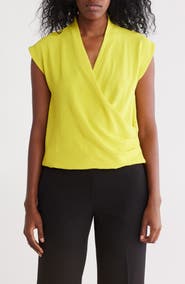 DKNY Cap Sleeve Crepe Wrap Top