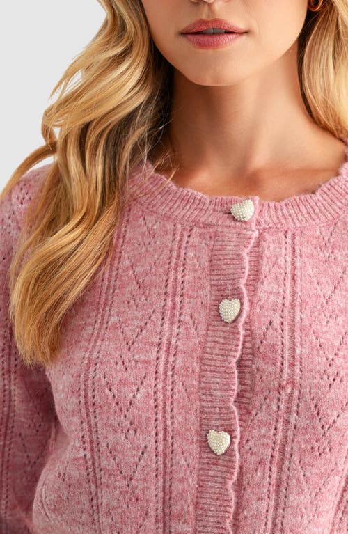 Lush Heart Button Pointelle Cardigan In Multi