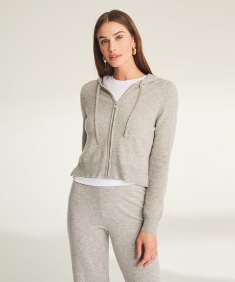 Signature Cashmere Cropped Zip Up Hoodie
