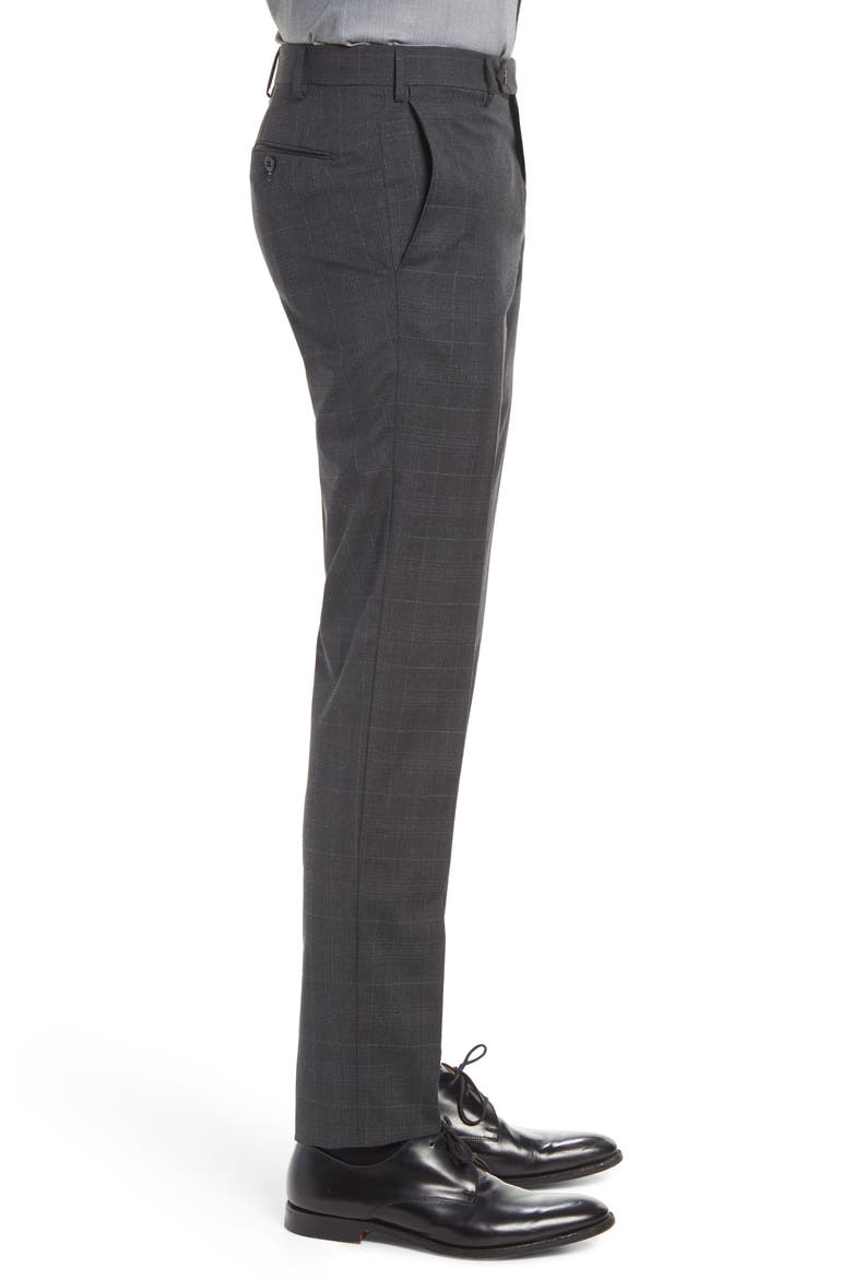Curtis Plaid Flat Front Slim Fit Wool Dress Pants, Alternate, color, CHARCOAL