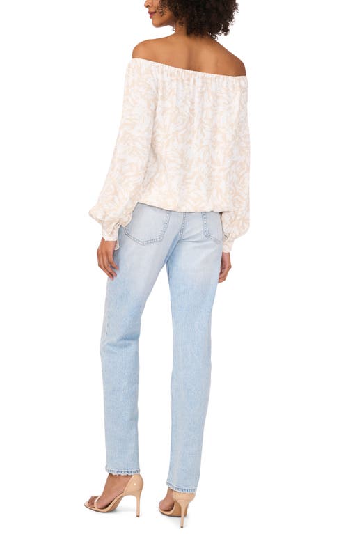VINCE CAMUTO VINCE CAMUTO FLORAL OFF THE SHOULDER LONG SLEEVE TOP