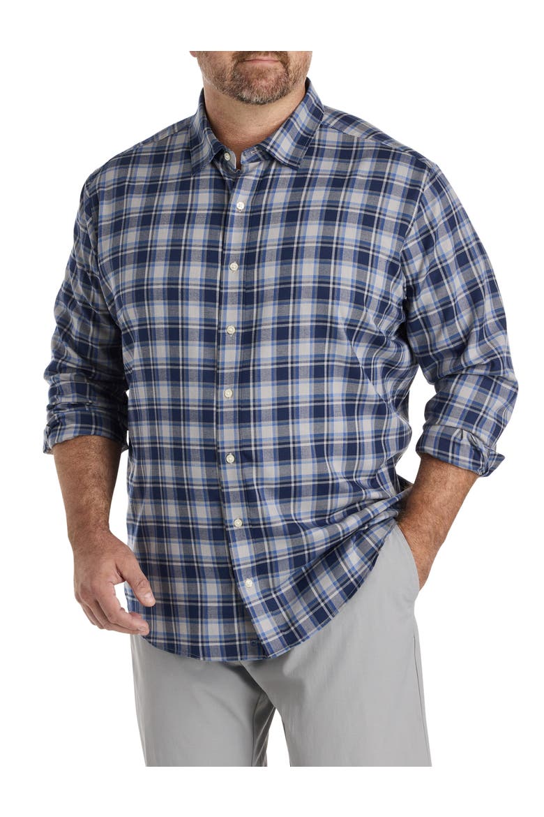 Big & Tall Plaid Tech Twill Sport Shirt, Main, color, ULTIMATE GREY