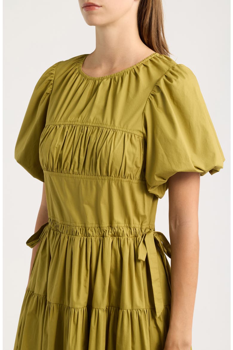 Smocked Puff Sleeve Midi Dress, Alternate, color, CITRON