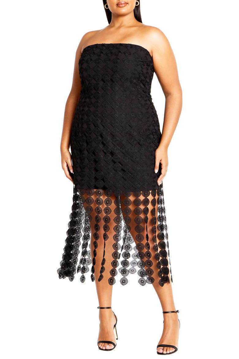 Ebony Strapless Crochet Lace Minidress, Main, color, BLACK