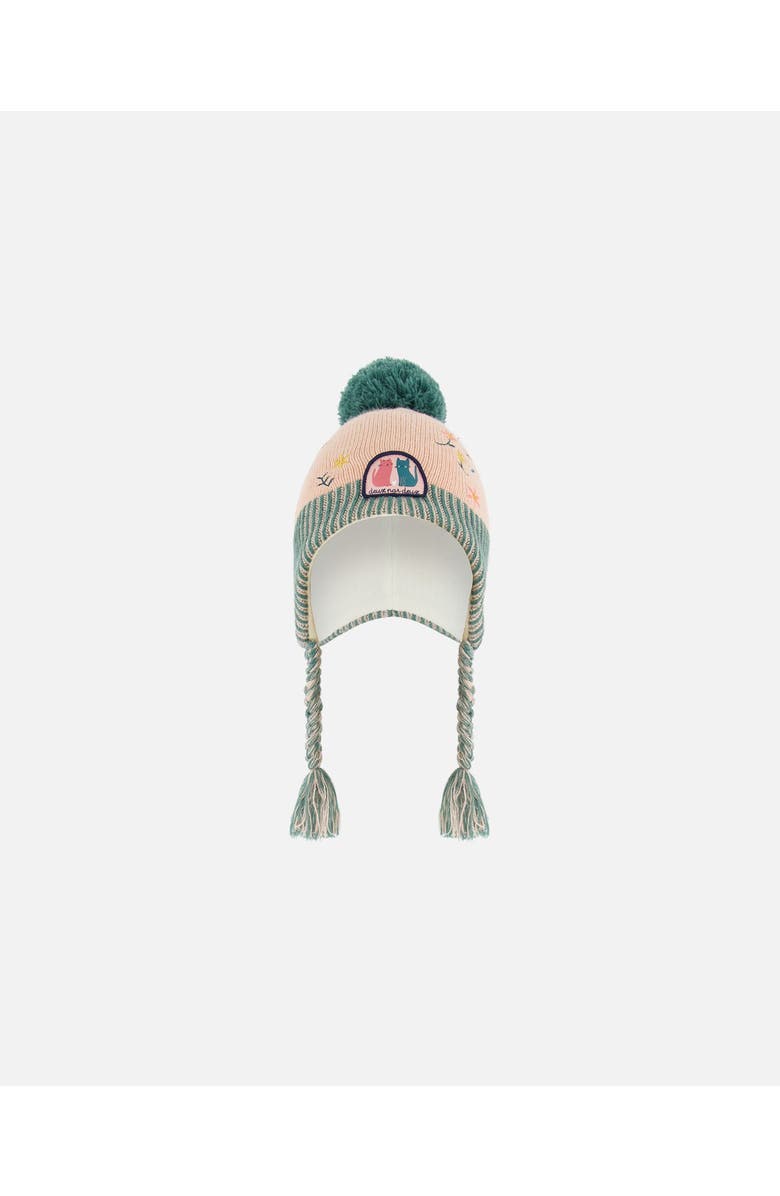 Deux par Deux Baby Girl's Peruvian Knit Hat Light Pink, Sage Green And Flowers, Main, color,